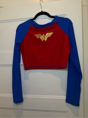 DC Wonder Woman Red and Blue Crop Swim Top/coverup